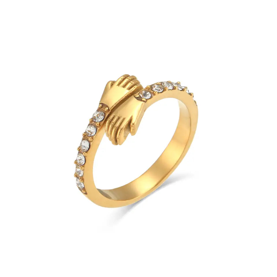 Cubic Zircon Hand Ring - Gold