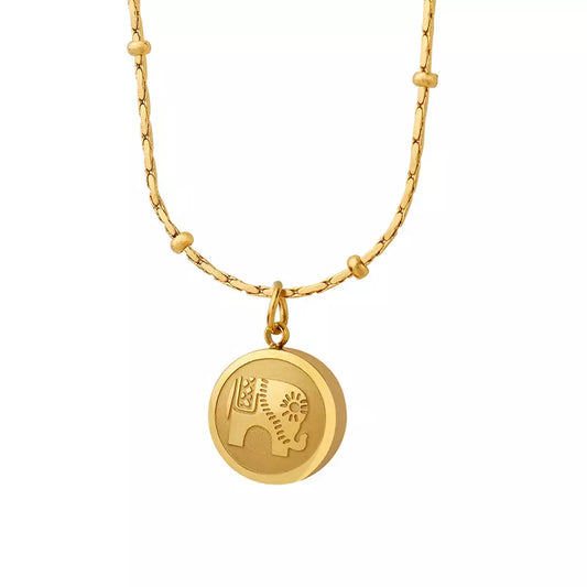 Elephant Coin Pendant Necklace - Gold